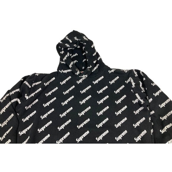 Supreme All Over Print Logo Hoodie Pullover Sweatshirt Youth Large Black Fair - Picture 3 of 12